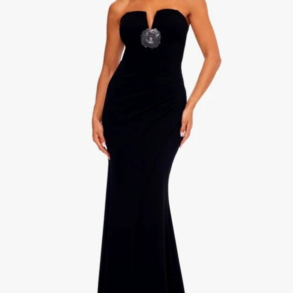 Xscape Black Juliana Rhinestone Strapless Scuba Gown - Picture 1 of 5